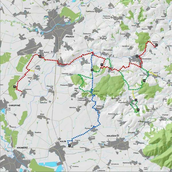 mapka trasy s barevným označením úseků, 602x600, 80.54 KB
